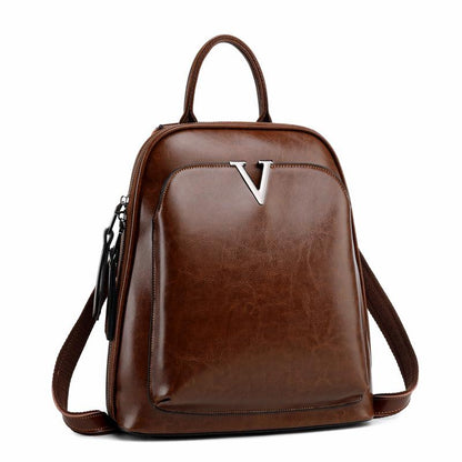 V Leather Backpack ~ Black