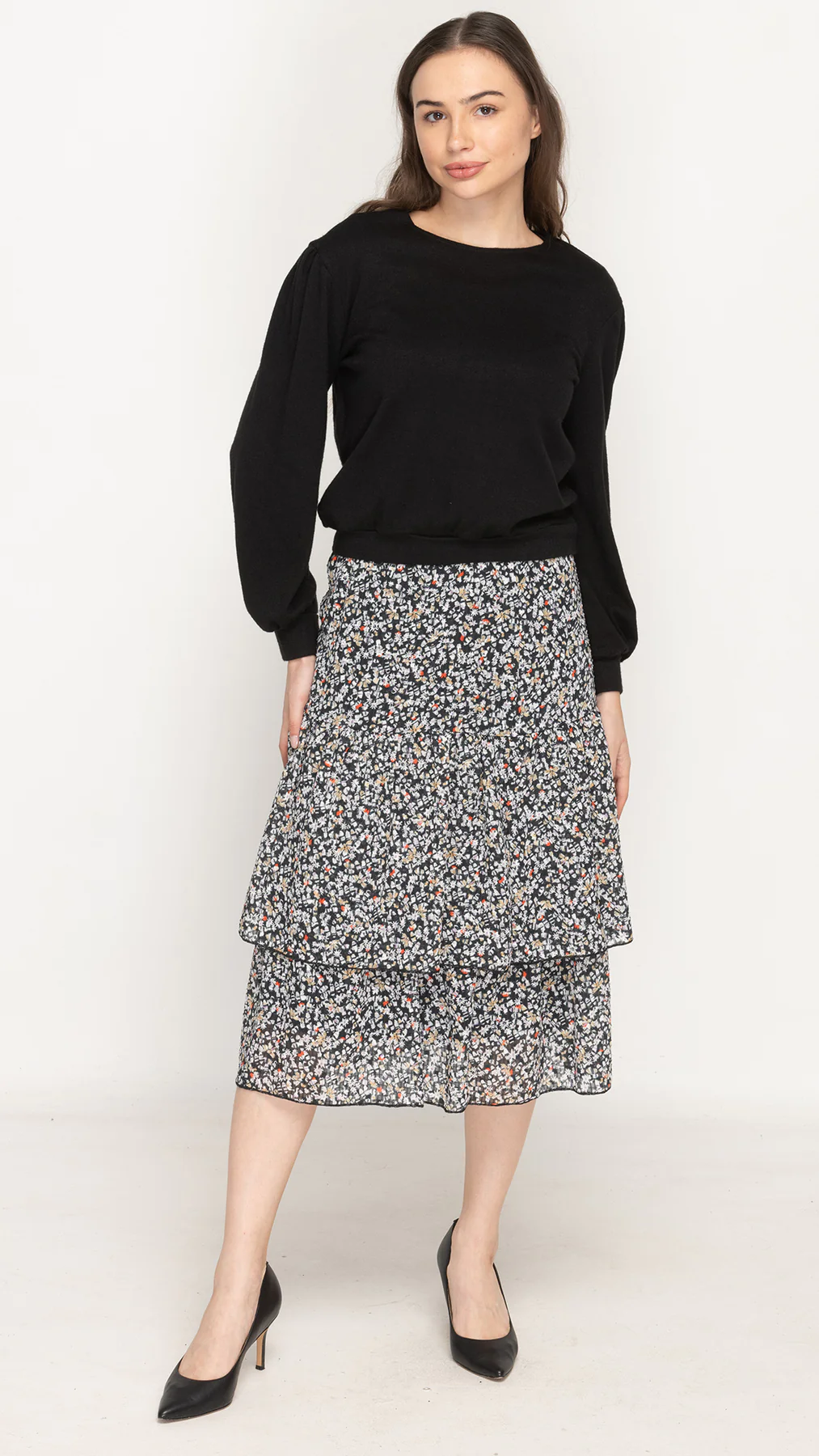 Ruffle Skirt - Woven Multi Color Ditsy Floral