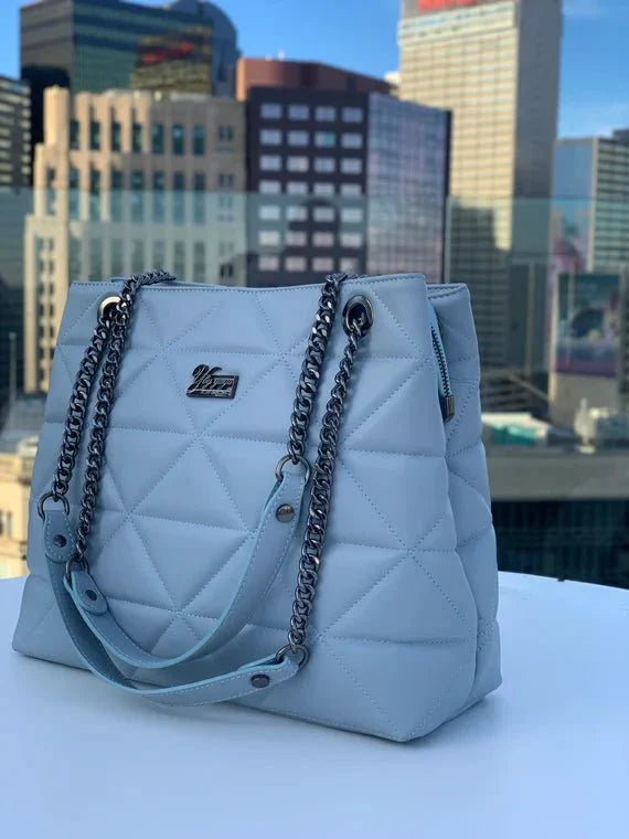 YbY Baby Blue Quilted Tote Bag