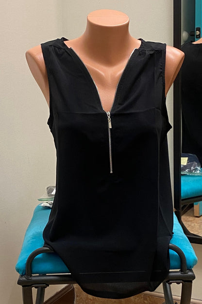 Zip Neckline Sleeveless Shirt Tank